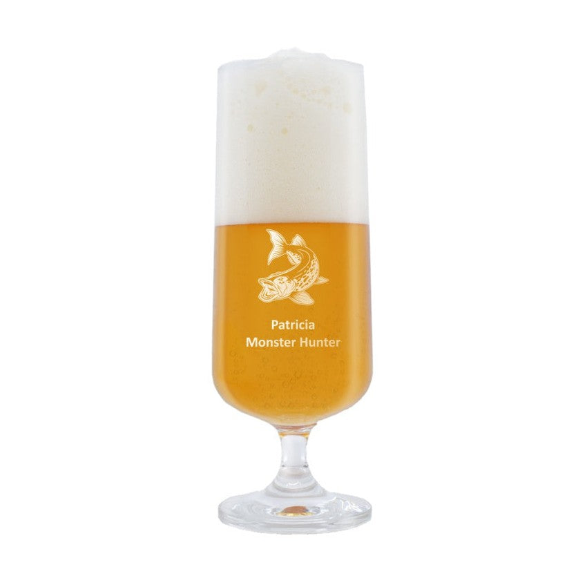 Ölglas med gravyr - Fiske, Gädda