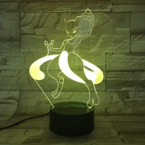 Pokémon Lampa av Mewtwo, 7 Färger, Skiftande Ljus och Lång Batteritid - 3D Lampa