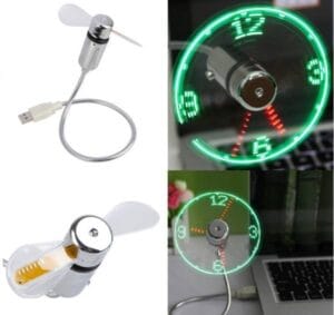 USB-fläkt med LED-ljus som visar klockan